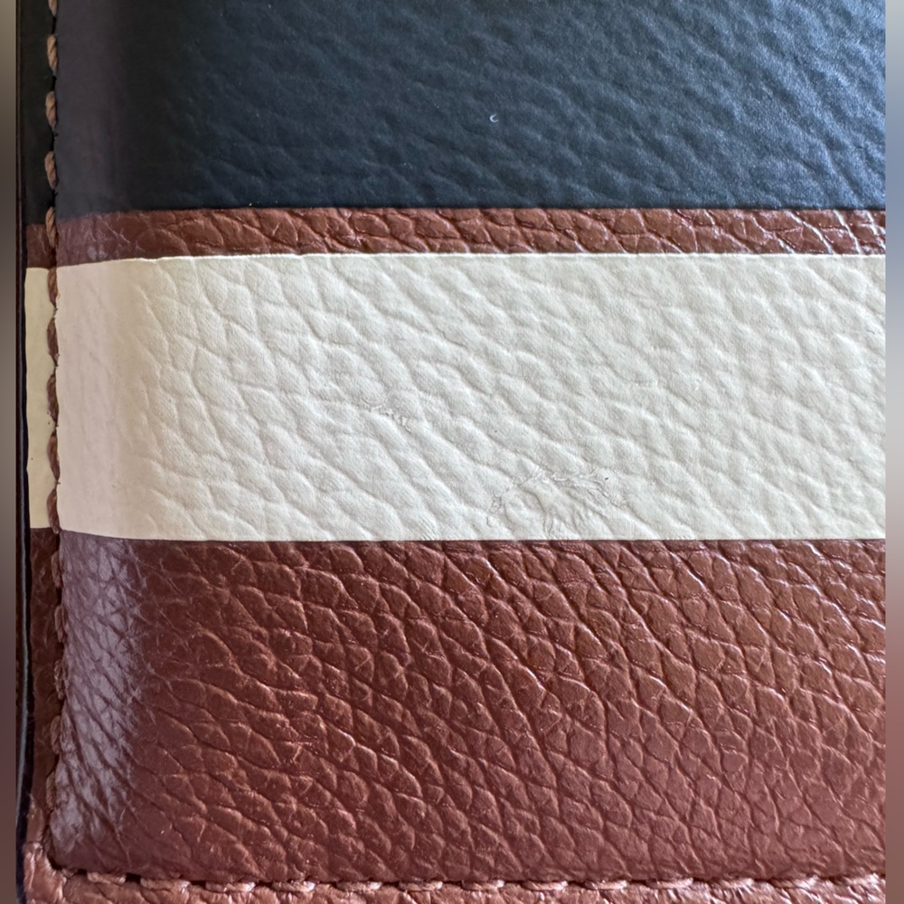 Coach Brown Leather Wallet with White and Navy Stripes - Picture 6 of 6